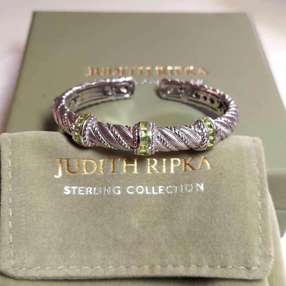 Judith Ripka Sterling Silver with Peridot Cuff Bracelet - Size Small